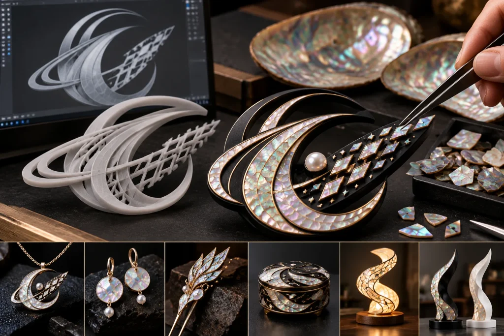 3D printing and mother-of-pearl inlay concept for contemporary Luodian design