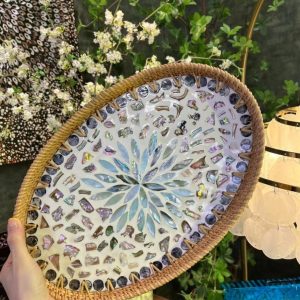 Oval Rattan & Nacre Mosaic Tray