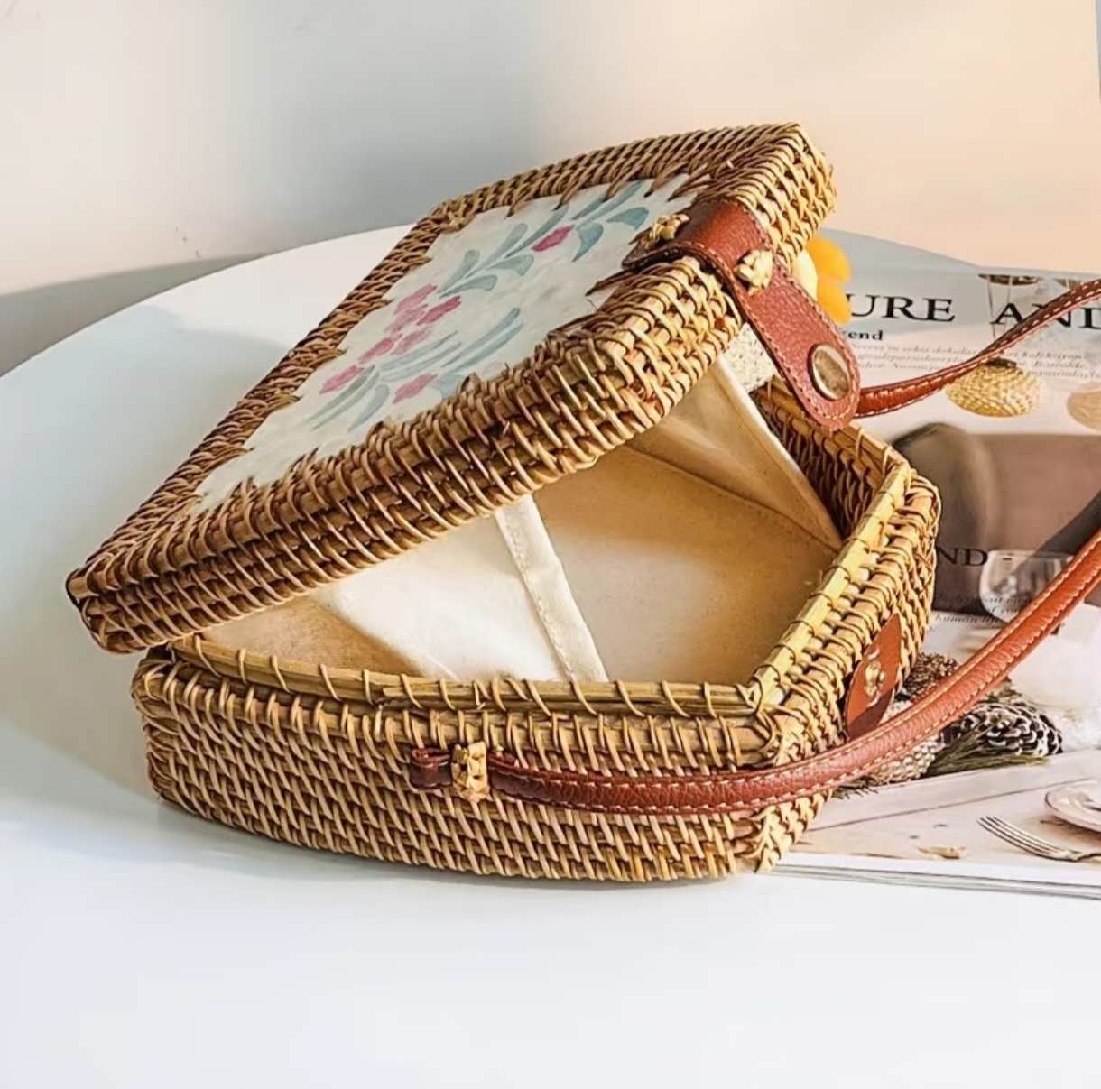 Rattan & Mother-of-Pearl Crossbody Bag