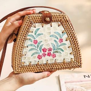 Rattan & Mother-of-Pearl Crossbody Bag