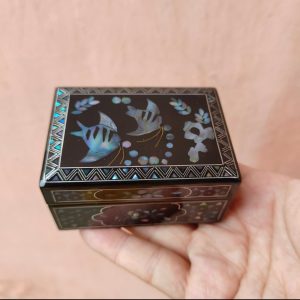 Rectangular black Luodian keepsake box with shell-inlay angelfish